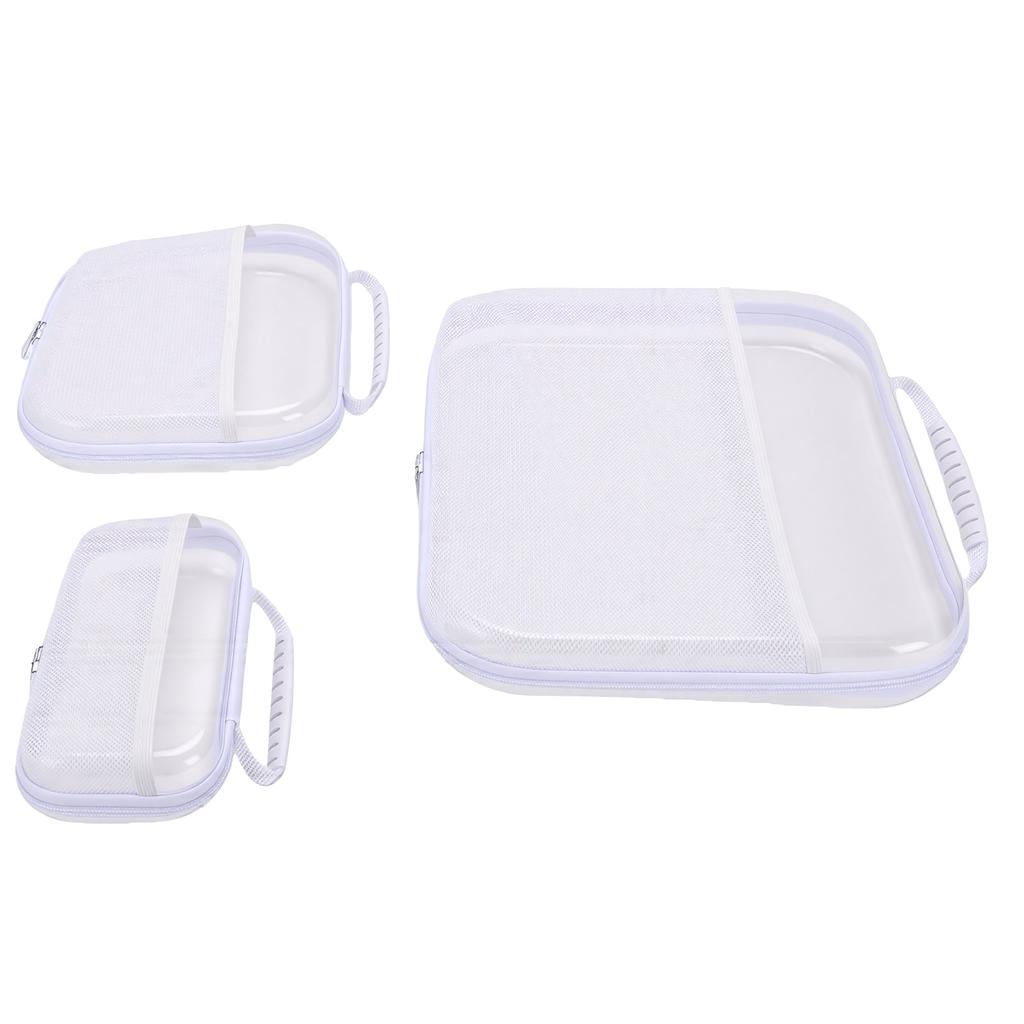 3pcs Transparent Makeup Bag with Handle Water Proof Clear Hard Shell Case for Travel White
