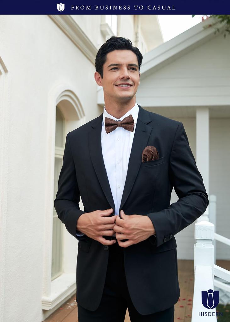 Brown Bow Tie Adult Wedding Bow Tie Formal Paisley Pattern Bow Tie One Touch Bow Tie Chief Set Easy To Put On and Take [HISDERN] Men's Off…