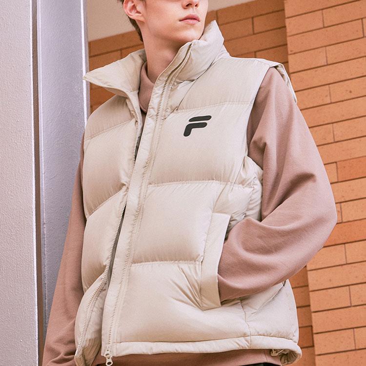 FILA Fusion FOB Series Solid Color Zip Stand Collar Sleeveless Down Vest Unisex vest Milk-Beige T11U343906F-BG