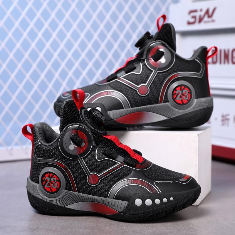 Children's Basketball Shoes Friction Sound Boys Actual Combat 24 Years of Spring and Autumn Students Middle and Older Children Mesh Leather Sports S