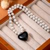 Hot Styles Pearl with Acrylic Black Peach Heart Pendant Spice Girl Sweet Cool Wind Necklace