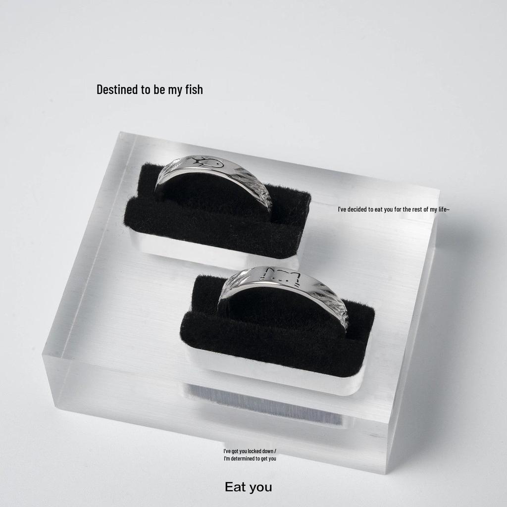 Kitten Has You 999 Silver Couple Rings: Niche Design Valentine's Day Pure Silver Rings
