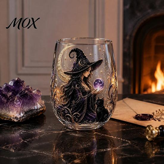 Bicchiere Stile Misterioso Tazza da Tè Vetro Strega Fantasy, Motivo Sfera di Cristallo Gotica per Regalo Creativo di Festa Vino Succo, 320ml Vintage Halloween