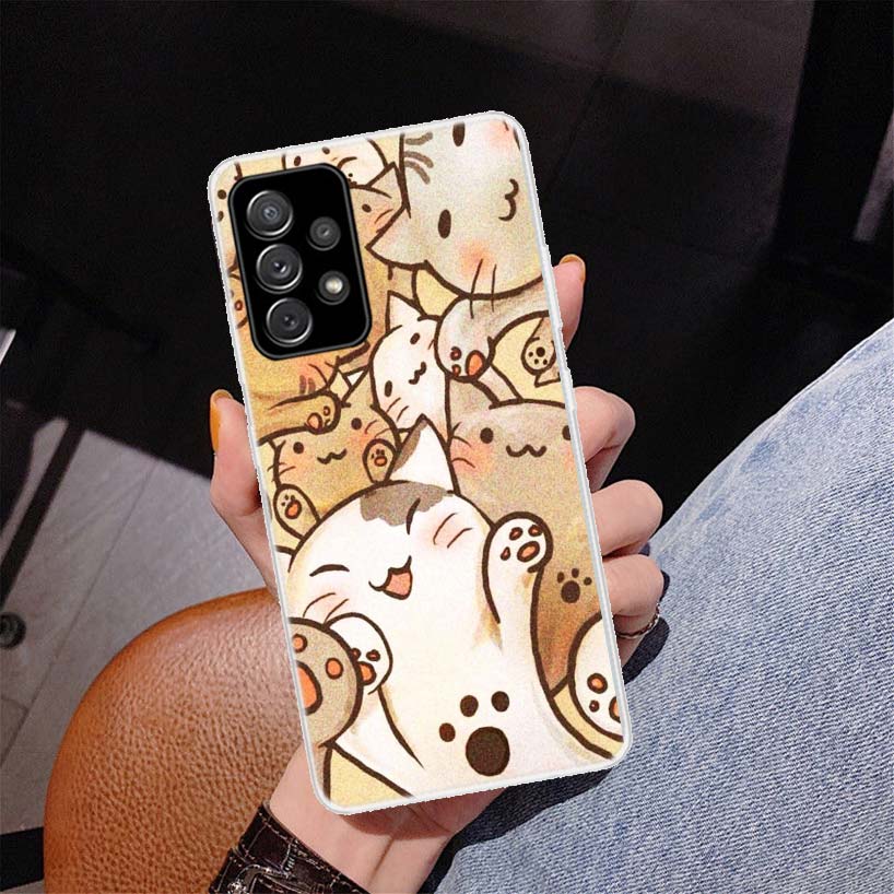 Cartoon Cute Cats Background Phone Case for Samsung Galaxy A52 A51 A50S A12 A22 A32 A72 A10S A30S A31 A71 Note 20 Ultra 10 Plus