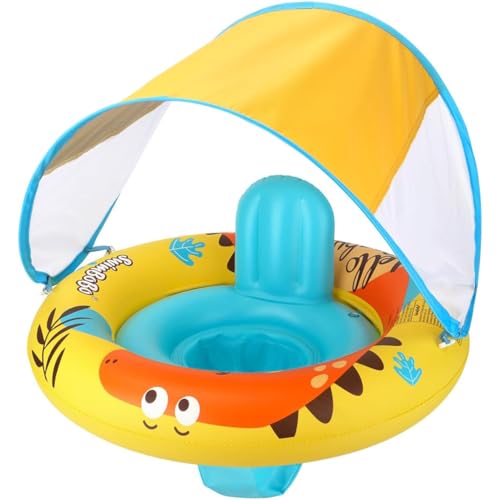

Baby Swim Ring, Baby Float, SPF50+ Sunscreen, Removable Sunshade, Bath Time, Foot-In, Baby Safe, for Children 6 Months-3 Years, with Hand Pump (Yellow