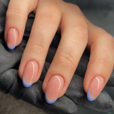 Fake Nails Blue French Wear Nail Removable Nail Patch Simple Nail Patch Nail Patch Short