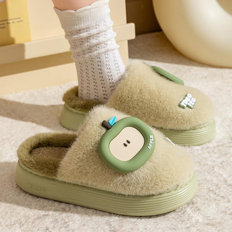 

Winter cute apple cotton slippers women s EA thick-soled non-slip home shoes wind floor indoor home cotton shoes 36-37