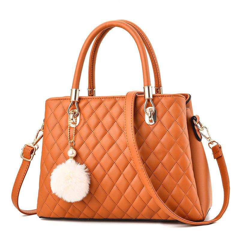 

Retro European American Style Large Diagonal Bag Women s Tote Bag With Grid Pattern помаранчевий