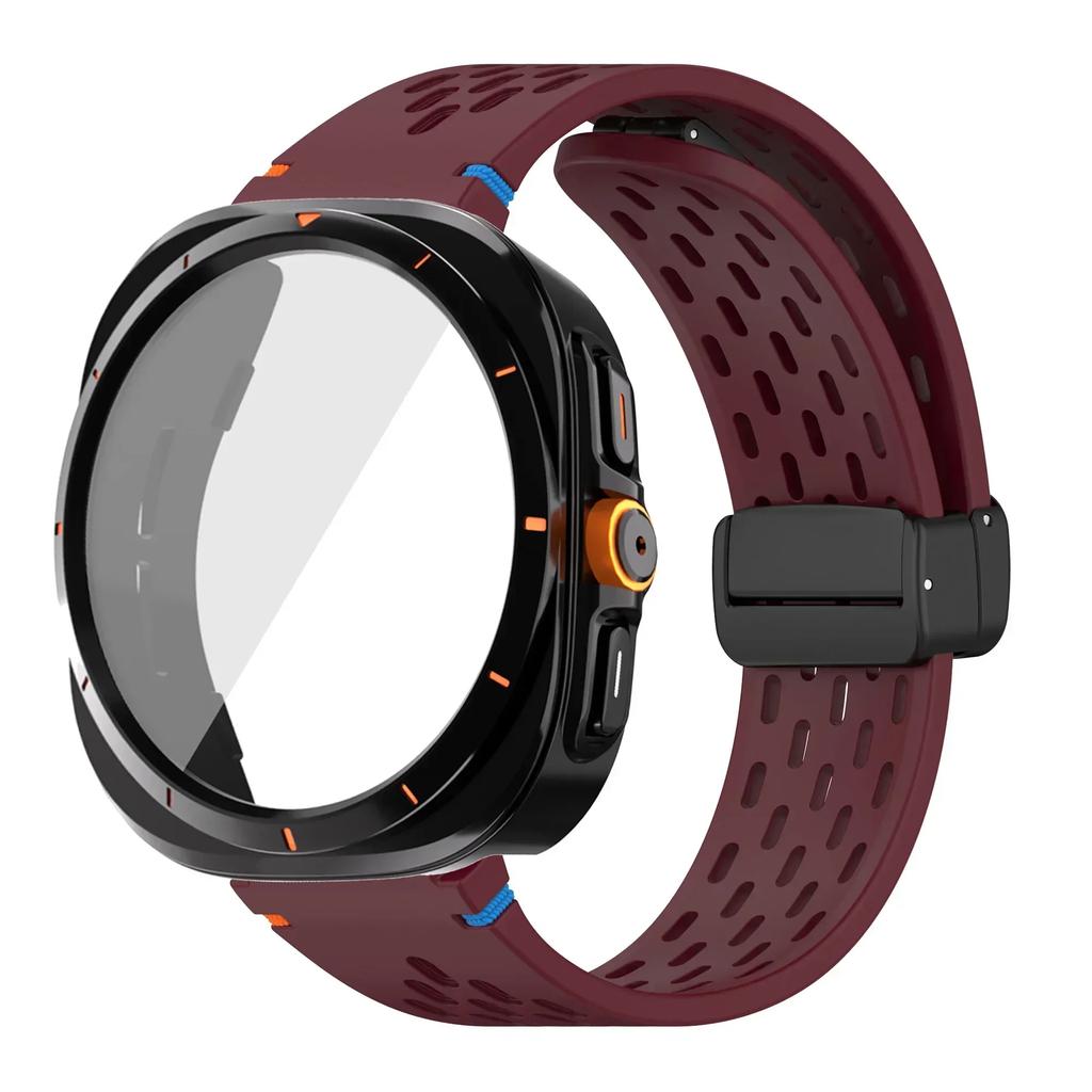 Case+Strap for Samsung Galaxy Watch 7 6 40mm 44mm Silicone Magnetic buckle Band Change To Ultra  Tempered Glass Screen Protector