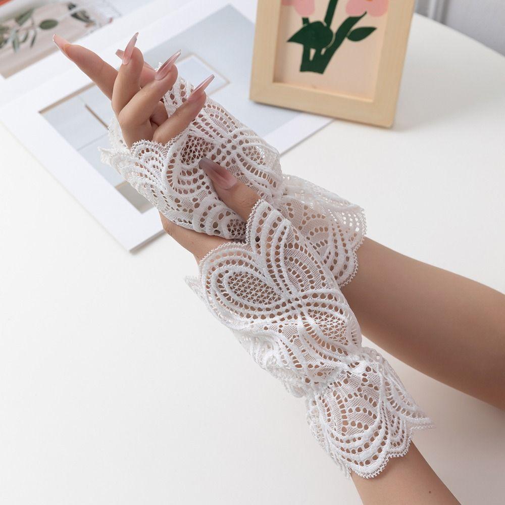 New Floral Pattern Hollowed Lace Fake Cuff Breathable Elastic Wrist Cuff Detachable Sweater Cuffs Women's Clothing Accessories