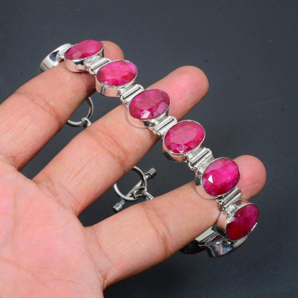 Kashmir Ruby Bracelet Kashmir Ruby Gemstone Handmade 925 Sterling Silver Bracelet Kashmir Ruby Bracelet For Kashmir Ruby Gift For Mother