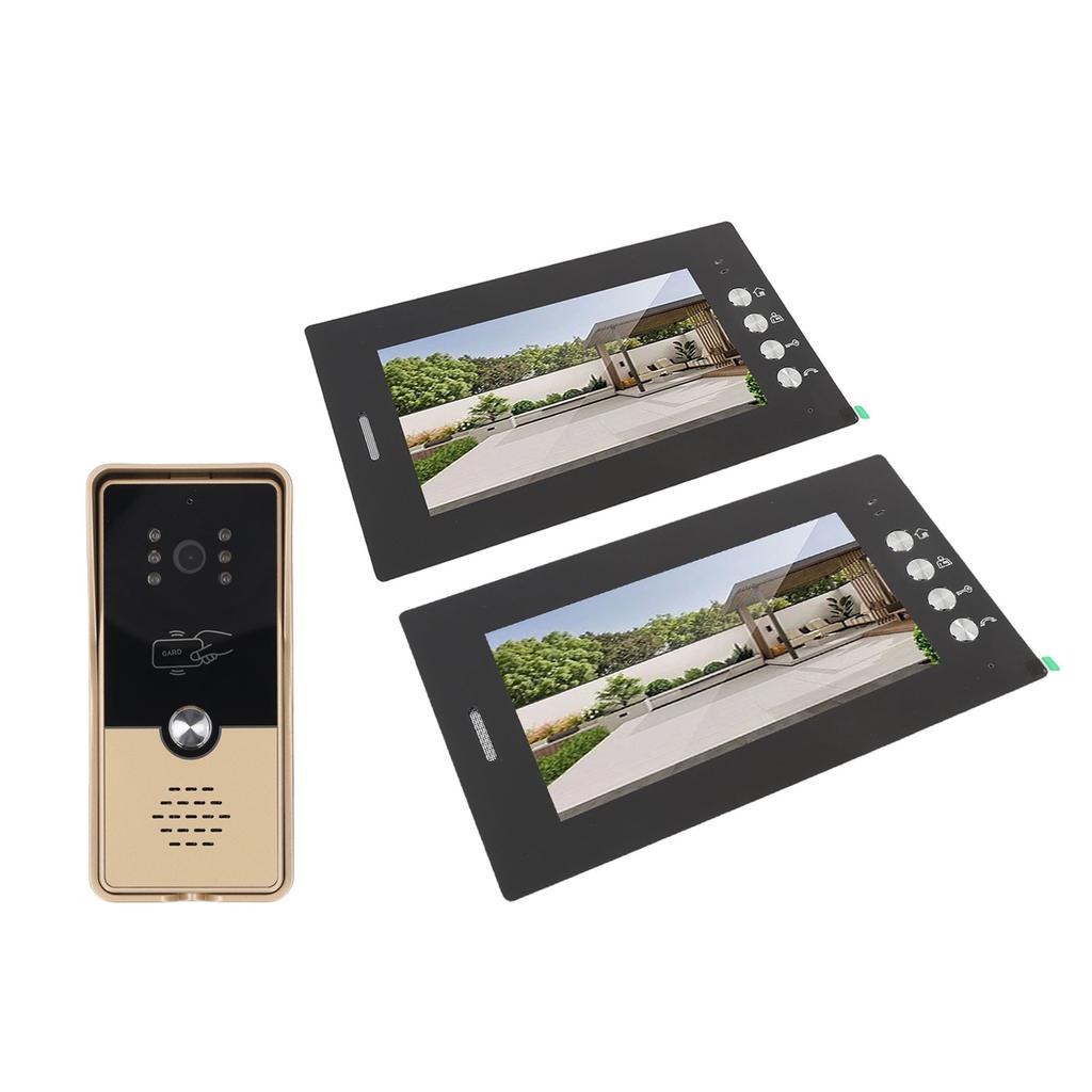 Video Intercom Entry System 2 Units 7 Inches HD Display Wired Video Door Phone Kit with 6PCS Access Cards for Villa Apartment