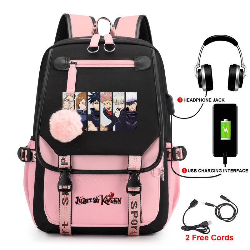 Anime Peripheral Spells Back to War Backpack Student School Bag Men's and Women's Fashion Backpack Travel Bag USB Computer Bag