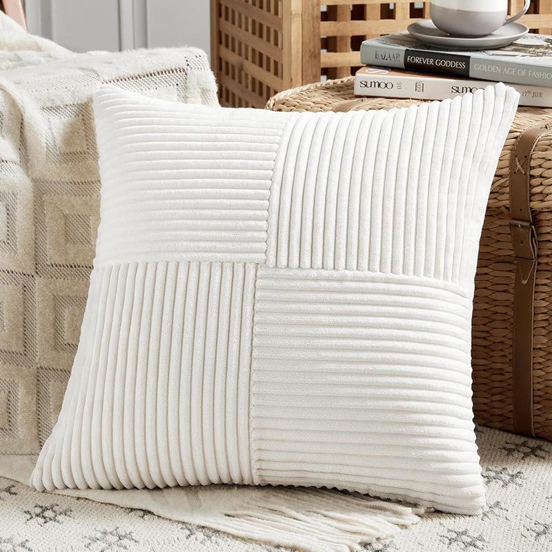 2pcs Bohemian Style Corduroy Striped Pillowcases 18x18 Inch Stripes for Sofa, Bedroom, Living Room - Fall Home Decor, Decorative Pillowcases