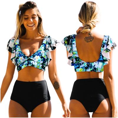 Dwuczęściowy strój kąpielowy w stylu boho, damski zestaw modelujący, czarny. Dwuczęściowy kostium kąpielowy w stylu boho, damski zestaw modelujący, czarny.