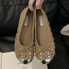 Fashion Fashion Metal Rivet Decoration Mary Jane Shoes Women Sweet Bow Round Toe Shallow Ballet Flats Comfortable Non-Slip Dress Shoes