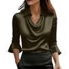 Satin Shirts For Womens Cowl Neck 3/4 Length Sleeves Dressy Fashion Pullover Tee Shirt Blouse Tops