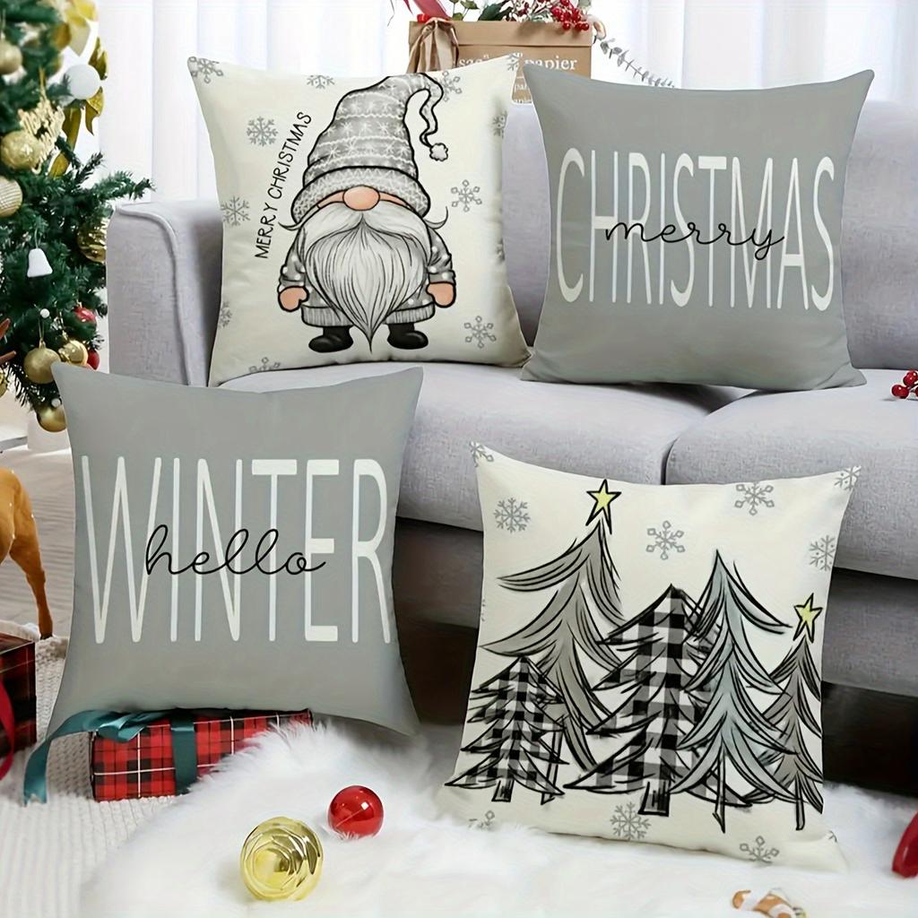 Festive Christmas and Winter-Themed Pillowcases: Gnomes, Trees, and Cozy Text Designs! New Year Home Decoration