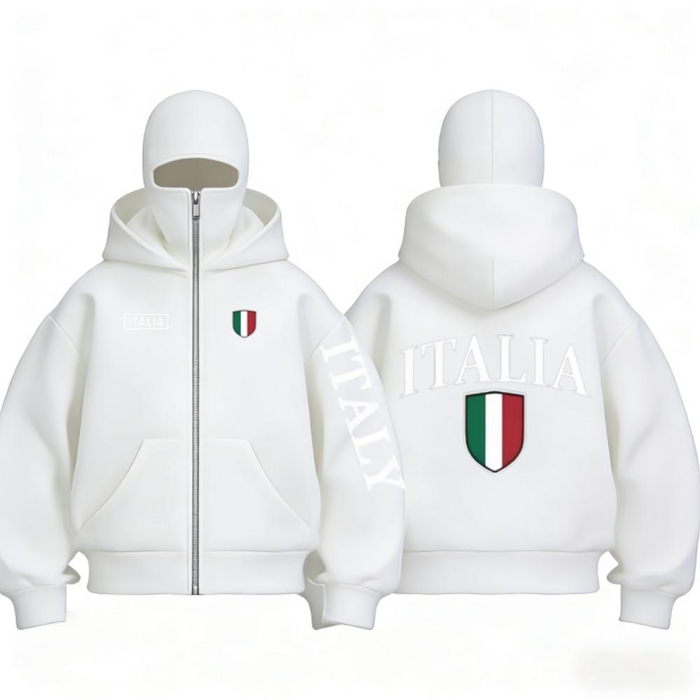 Autumn and Winter Flag Pattern Wool Zipper Hooded Sweatshirt Hooded Mask Design Fashionable Sportswear