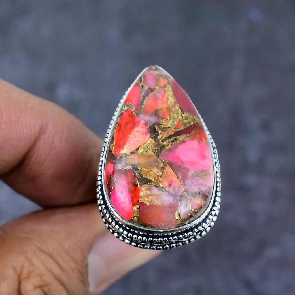 Natürlicher Kupfer-Rosa Turmalin 925er Sterlingsilber Schmuck Ringgröße 9 ET-4797