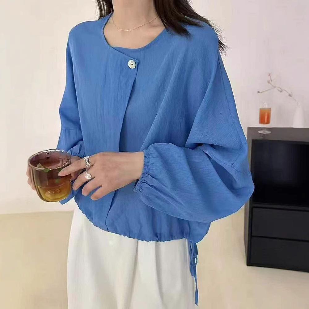 

Женский универсальный летний кардиган для защиты от солнца - Легкий, свободного кроя, в простом литературном стиле Large синий