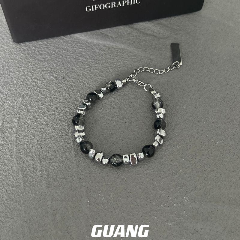 

Нишевый стиль Новая лоскутная мужская титановая сталь Холодный ветер Опал [18+4cm] Black burst bead bracelet