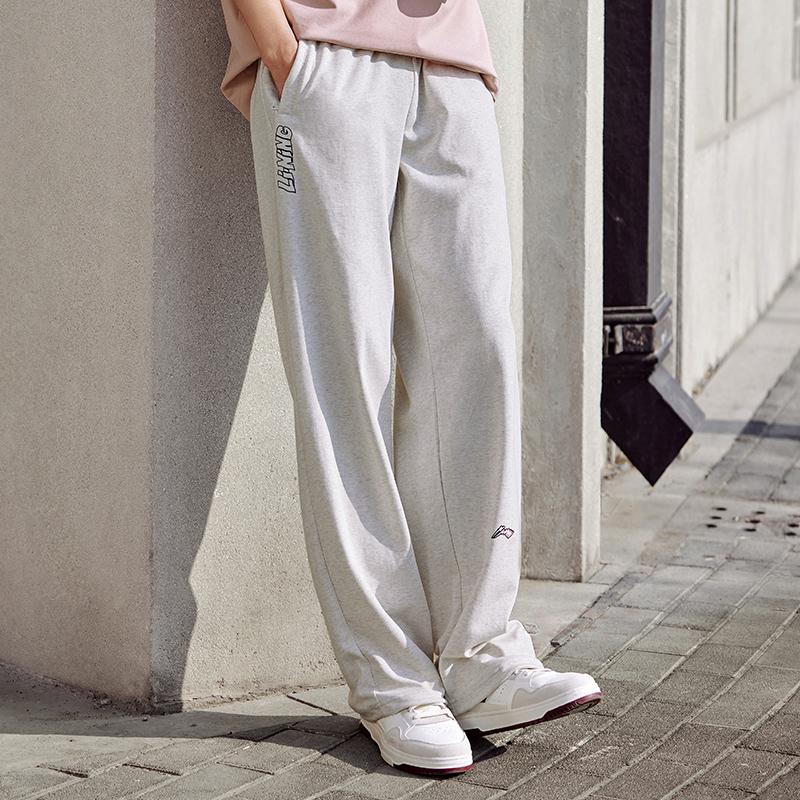 Li-Ning Ice Silk Quick-Dry Cool Thin Printed Elastic Waist Fashion Casual Straight Leg Knitted Sports Pants Men Pants Flower-Gray Tile-Gray AKLU703-2