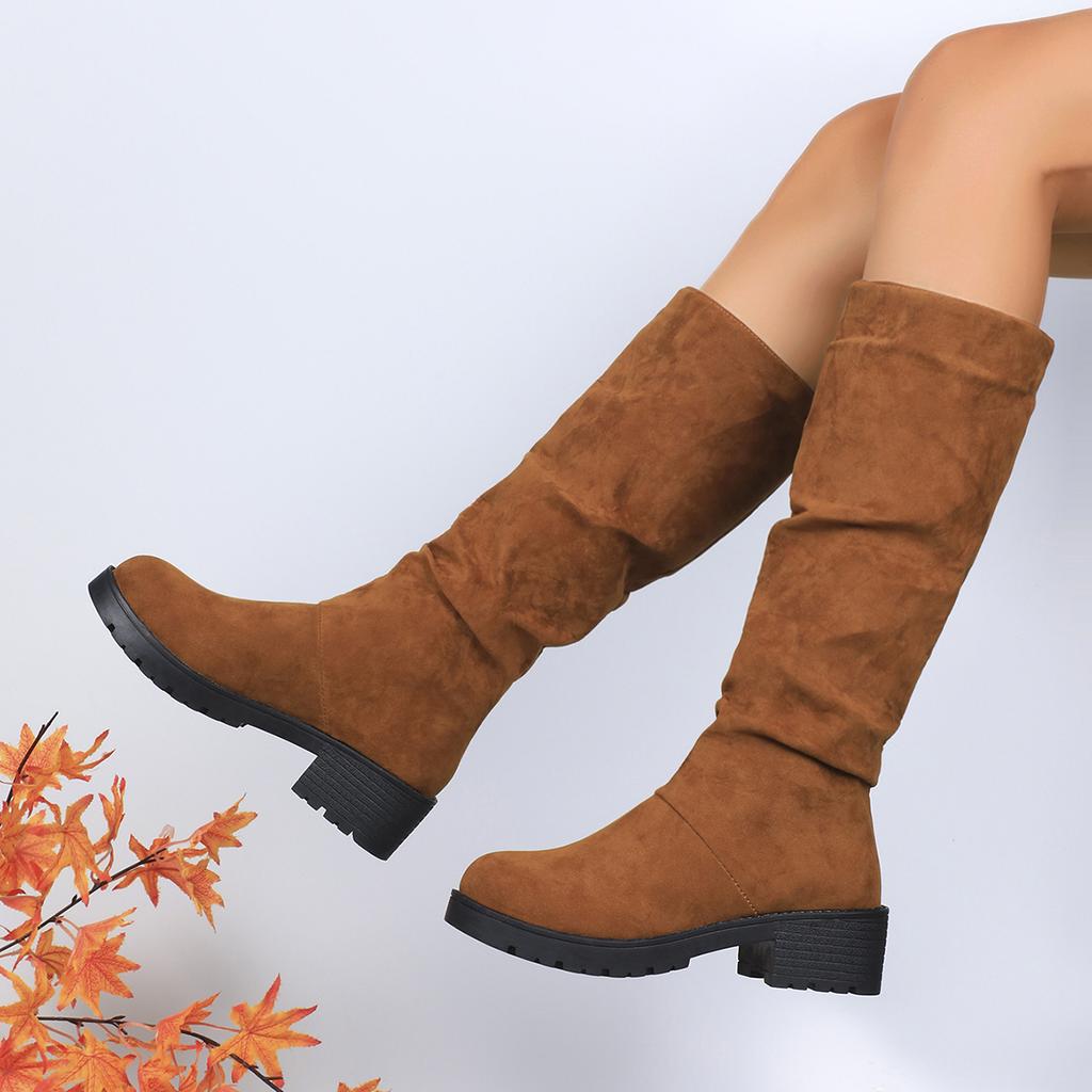 Fashion Women Ankle Boots Winter Fashion Slip On Square Heel Shoes for Women Outdoor Knee High Boots Pleated Comfortable Boots Women
