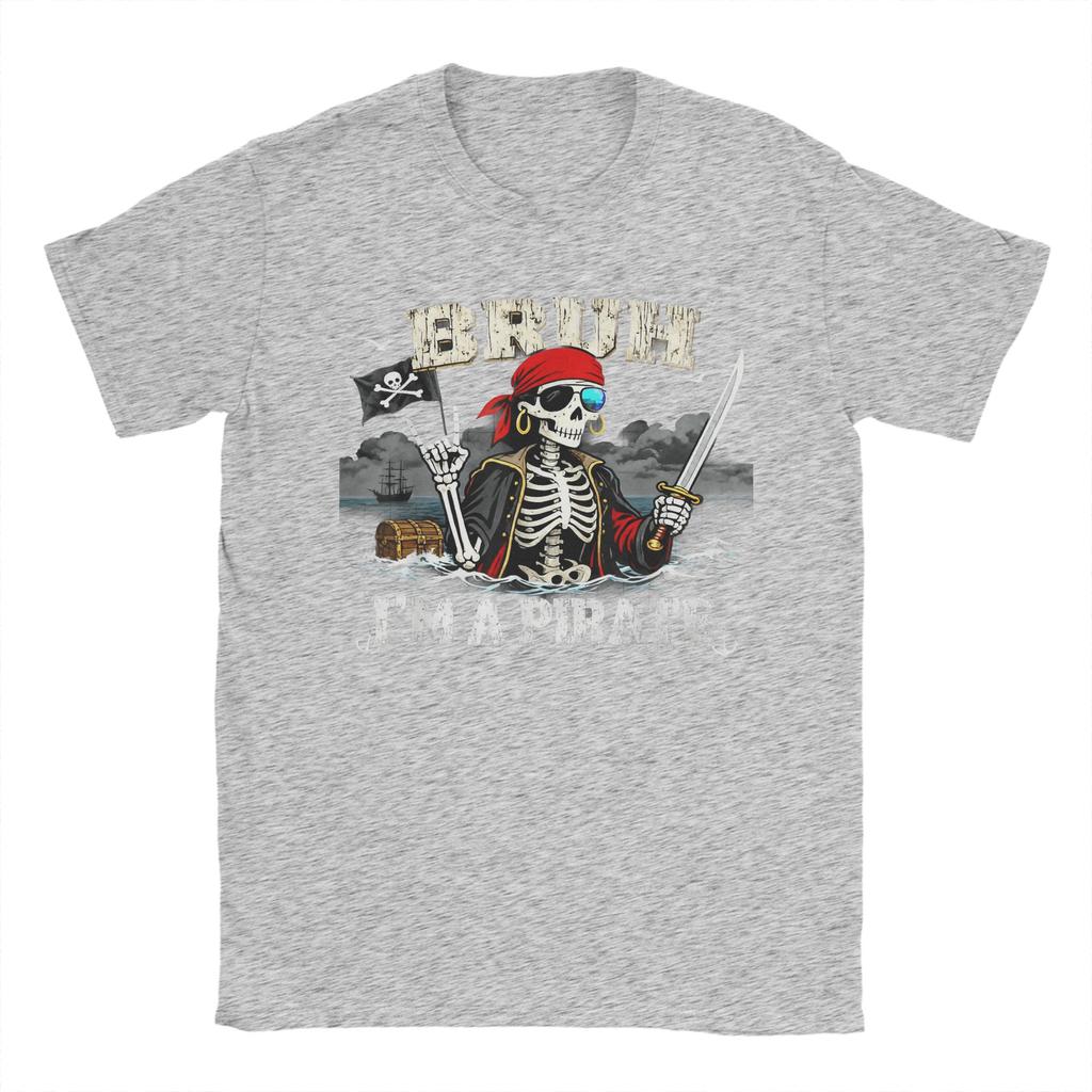 Bruh Im A Pirate Spooky Skeleton Halloween Costumes T-Shirt Beach Harajuku T-Shirts Men Cotton Comfortable Plus Size Top Tees