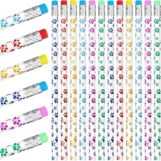 Chinco 100 Pcs Paw Print Pencils Dog Paw Pencils Wooden Writing Novelty Pencils with Erasers for Kids Doggy Party Favors Welcome Back to School Party