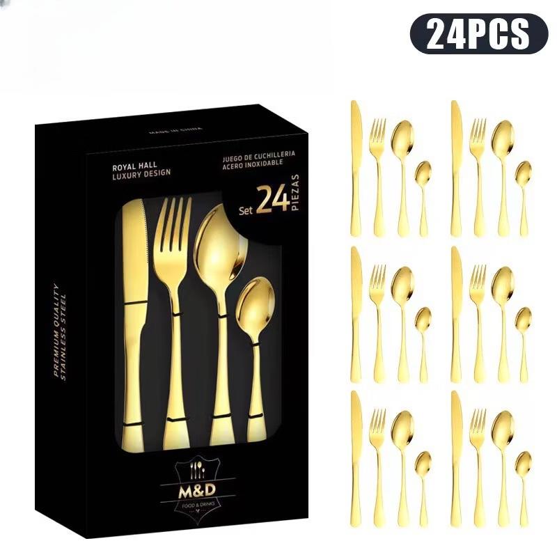Xihe Gold Bamboo Handle 24-Piece Cutlery Set