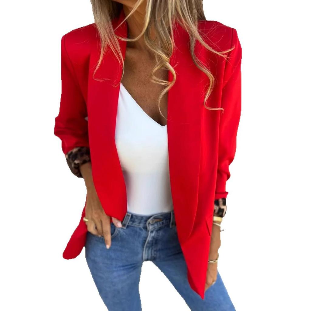 Autumn 2025 Color Block Leopard Lapel Fashion Jacket