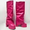 Fashion IPPEUM Fold Over Boots Women Orange Hot Pink Block Heel Knee High Plus Size 43 Platform Shoes Y2k Botas Plataforma Mujer