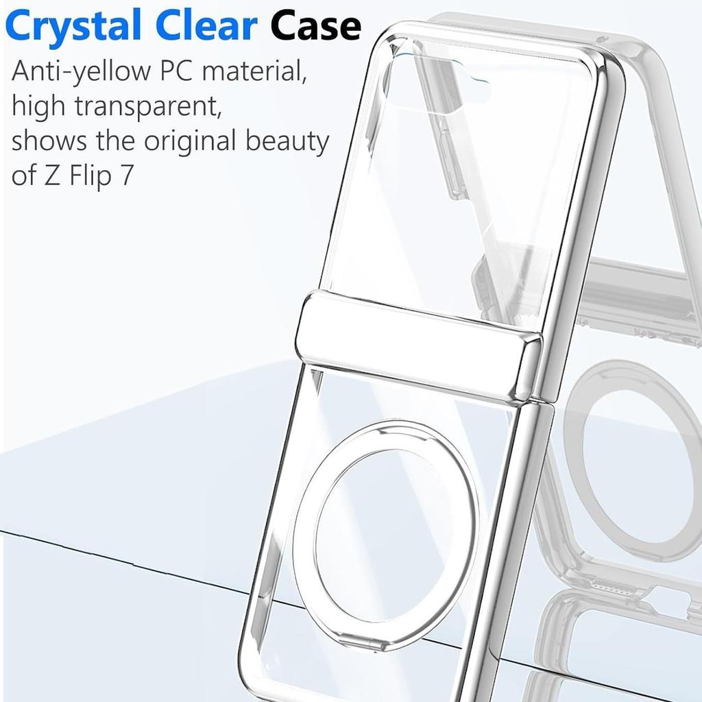 Applicable To Samsung ZFlip8 Folding Mobile Phone Case All-inclusive Case Film Integrated Zflip7 Electroplating Transparent Magnetic Suction Bracket