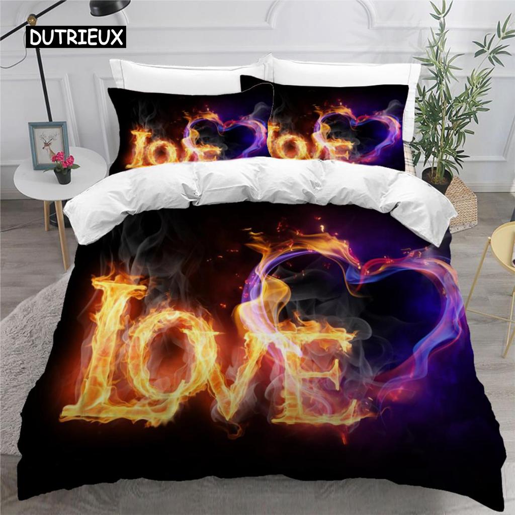 Colorful Flame Duvet Cover 3D Cool Fire Bedding Set for Kids Girls Soft Microfiber Quilt Cover with Zipper Closure
