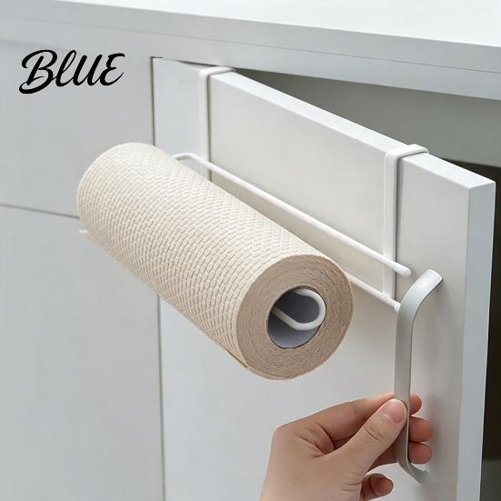 Metal Kitchen Gadget Storage Hanging Paper Towel Rack Drill-Free Organizer Space Saving Cabinet Door Rack for under Adhesive Wrap And Foil Organizer