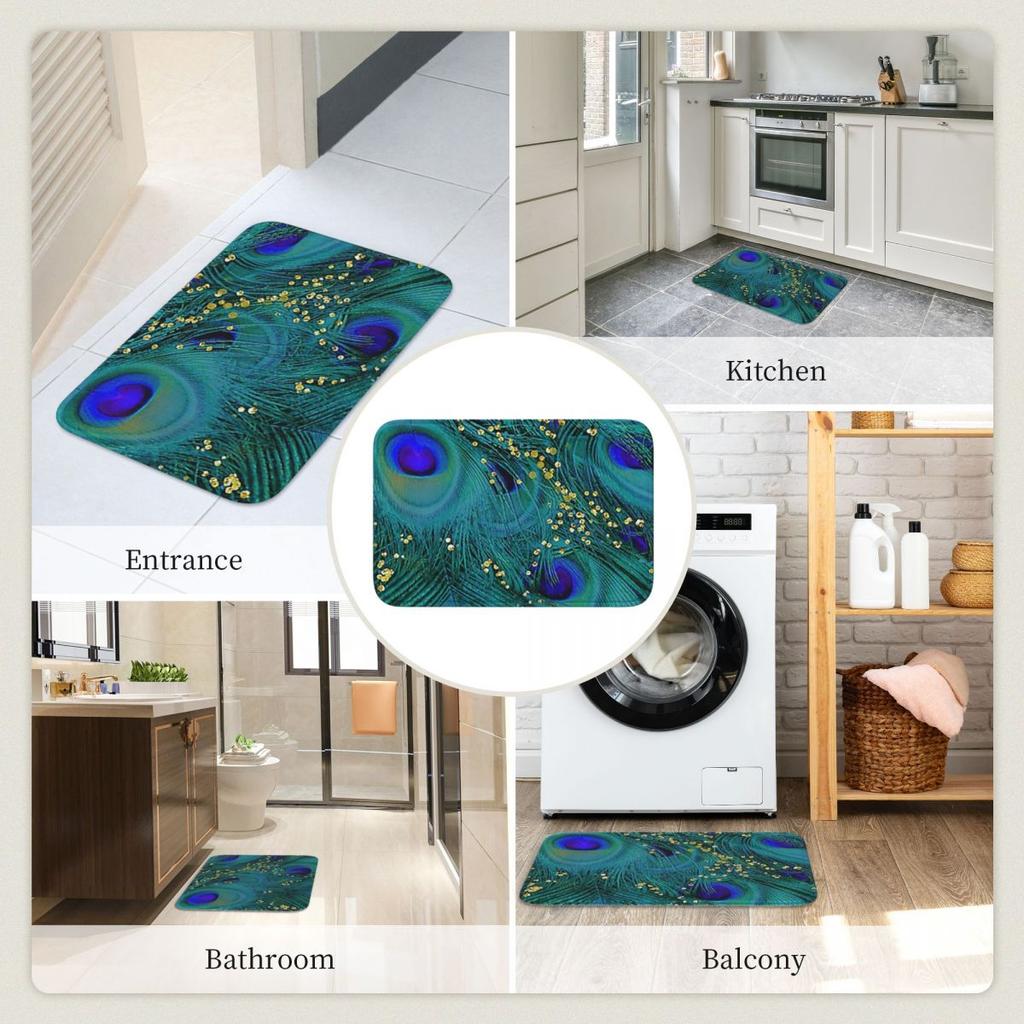 Peacock Feathers Doormat Kitchen Entrance Home Floor Mat Non-slip Carpet Rug for Balcony Footpad Mats