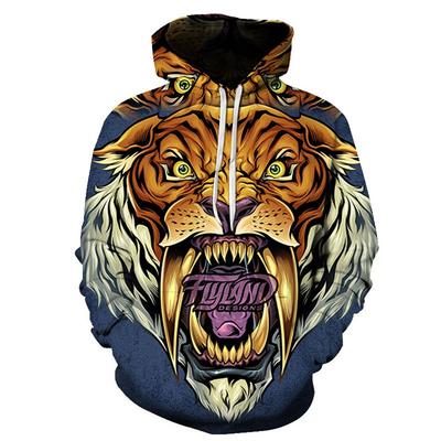 Spring and Autumn New Anime Wolf and Tiger Series 3D Printing Men's Loose Casual Hooded Sweater