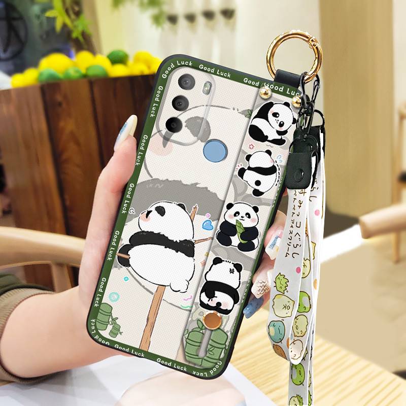 Shockproof Cute Phone Case For MOTO G31 With Fingerprint/XT2173-1 Cartoon Lanyard Wristband Panda Kickstand Wrist Strap