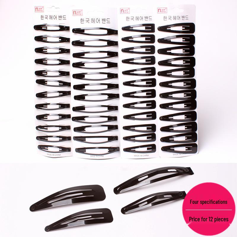 Korean Style Black Hair Accessories: Classic Water Drop BB Clips, 12-Piece Set for Flyaway Bangs