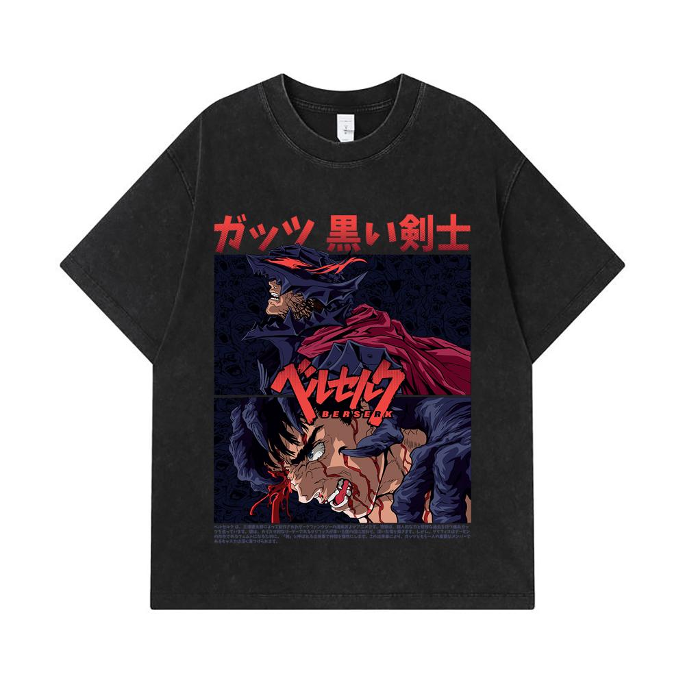 275 GSM Washed T-shirts 100% Cotton Berserk V5 Print Unisex Heavy Cotton T Shirt… More