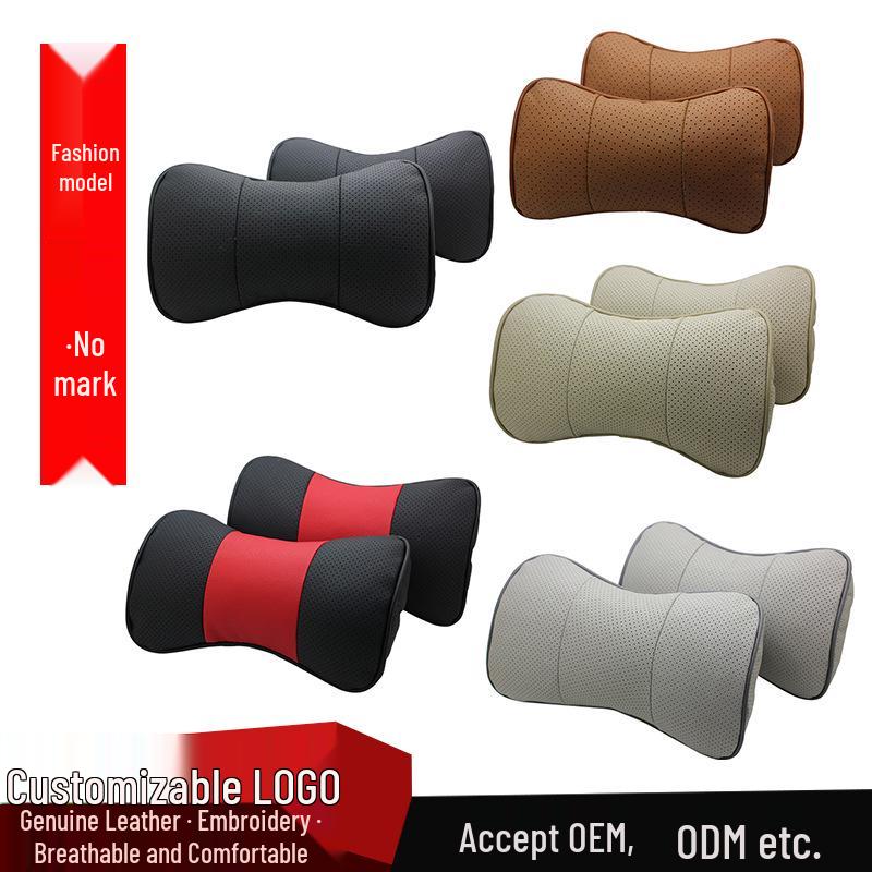 Genuine Leather Car Headrest Pillow – Customizable Cowhide Neck Support with Logo Option