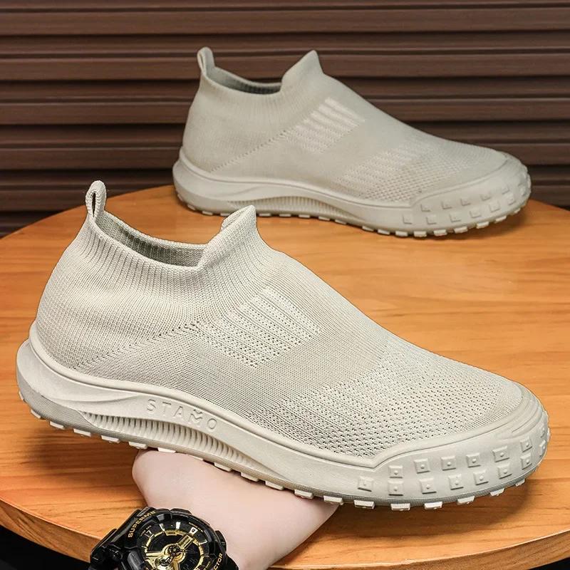2024 New Men's Sneakers Breathable Lightweight Mens Casual Running Shoes Non Slip Mesh Men Socks Shoes Comfortable Lazy Sneakers