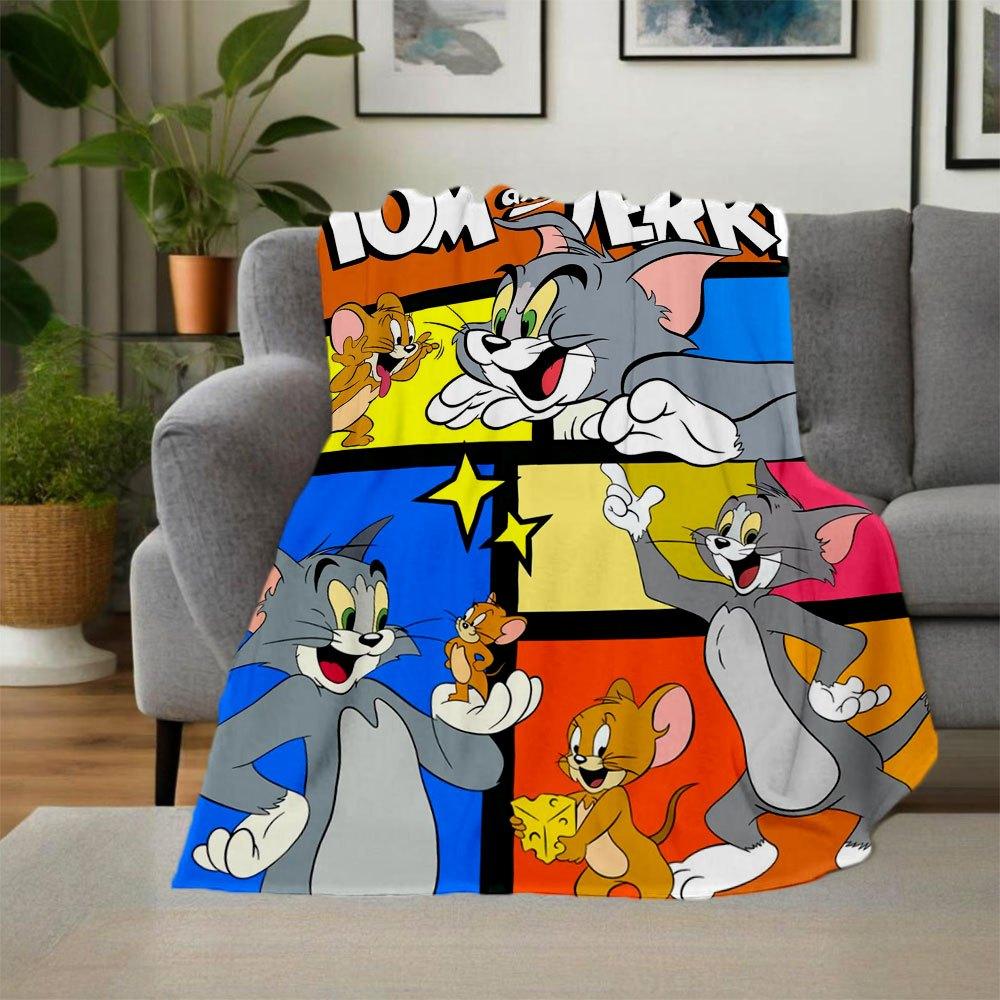 Tom and Jerry Poster Kids Room Decor Wall Art PrintBlanket Flannel Throw Blanket for Sofa, Bed, Travel, Camping, Office