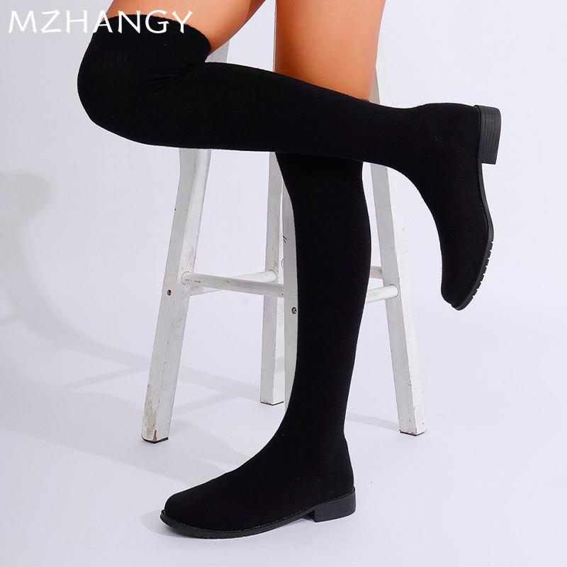 Fashion Women Knitting High Boots Flats Over The Knee Shoes Woman 2025 Trend Winter Fashion Cozy Dress Walking Sock Boots Mujer Botas