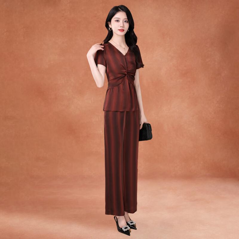 Women s Ice Silk Cotton Linen Two-Piece Suit 3XL