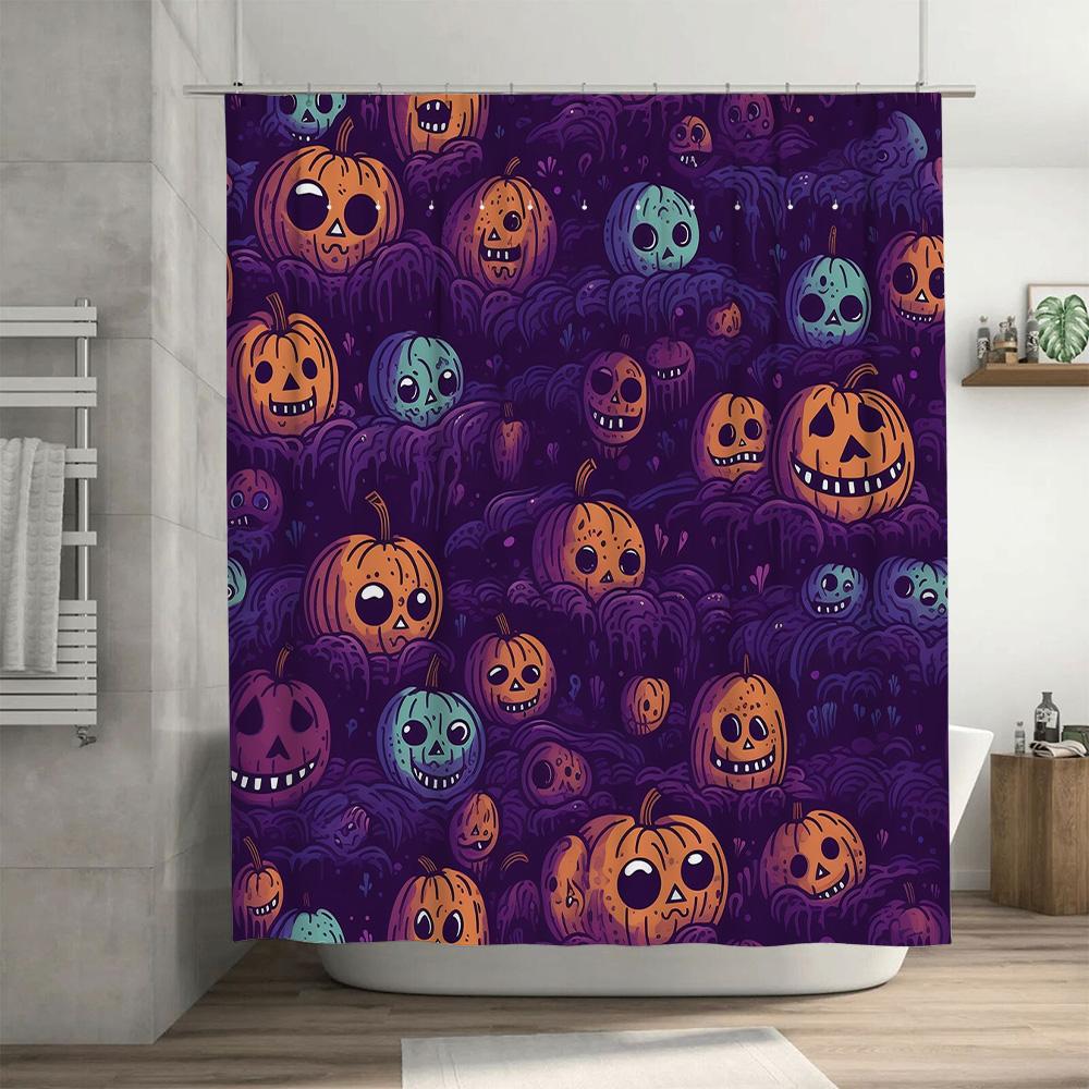 Halloween Pumpkins Bath Mat Bathroom Shower Curtain Decorative Waterproof Fabric 3D Printed Waterproof Home Decor Multicolored M