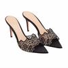 2025 French Champagne Lace High Heel Slippers Women Pointed Toe Thin Heel Summer Sandals Elegant Niche Strappy Slides