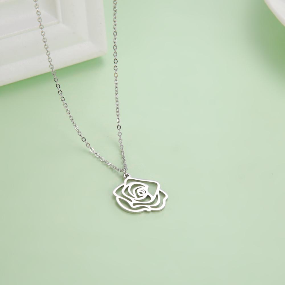 Cazador Rose Flower Pendant Necklaces Stainless Steel Jewelry Choker Necklaces Wedding Mother's Day Gift for Women Lover New