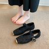 Fashion Studded One Strap Low Heel Shoes New Square Toe Shallow Mouth Leopard Suede Single for Autumn